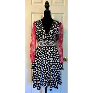 Kate Spade New York Black White Floral Print Tie Back Long Sleeve Cuffed Dress 4